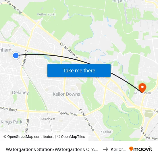 Watergardens Station/Watergardens Circuit Rd to Keilor Park map