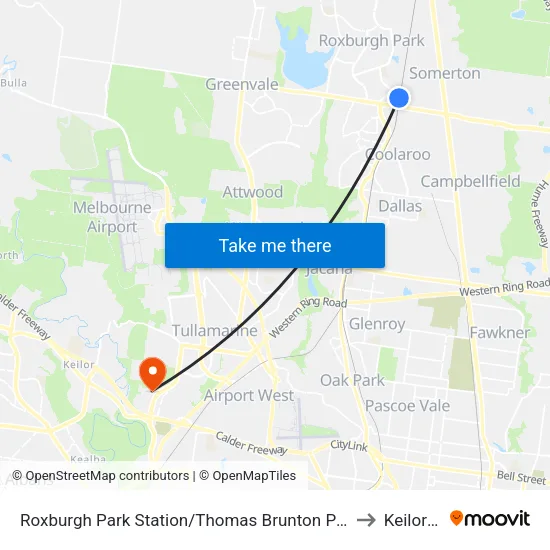 Roxburgh Park Station/Thomas Brunton Pde to Keilor Park map