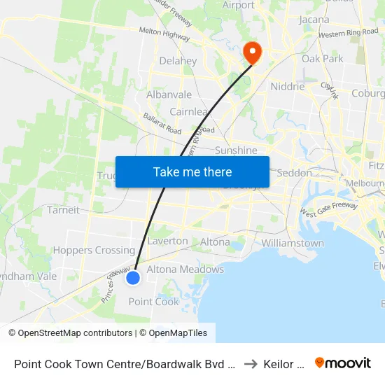 Point Cook Shopping Centre/Boardwalk Bvd to Keilor Park map