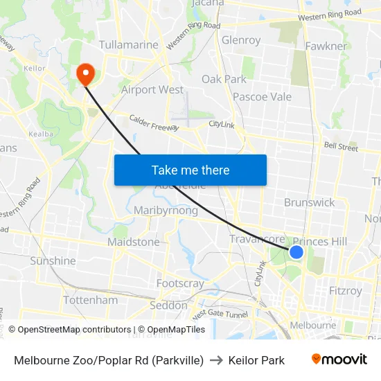 Melbourne Zoo/Poplar Rd to Keilor Park map