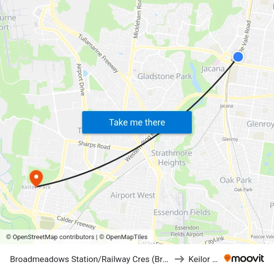 Broadmeadows Station/Railway Cres to Keilor Park map