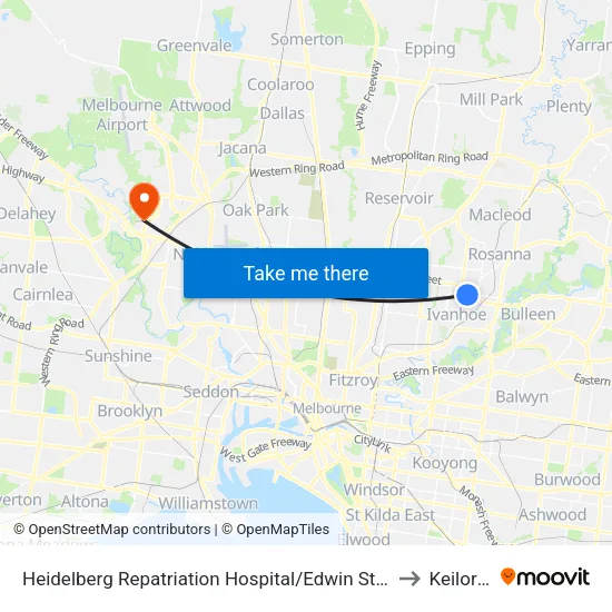 Heidelberg Repatriation Hospital/Edwin St to Keilor Park map
