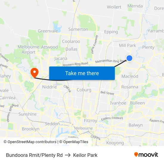 Bundoora Rmit/Plenty Rd to Keilor Park map