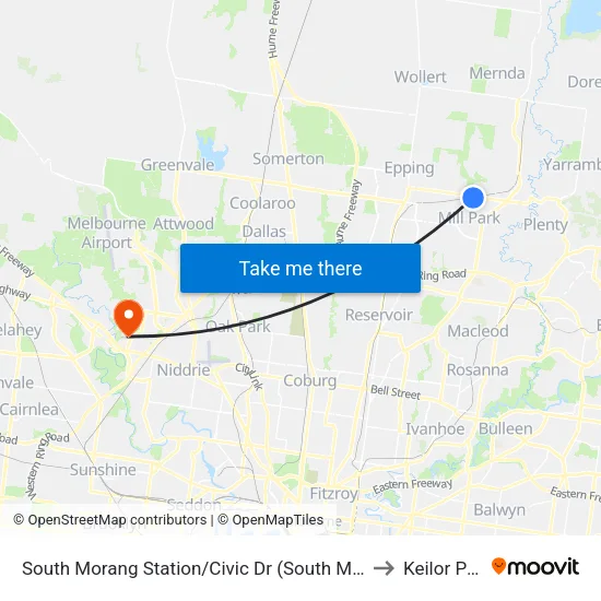 South Morang Station/Civic Dr to Keilor Park map