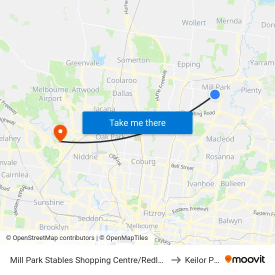 Mill Park Stables Shopping Centre/Redleap Ave to Keilor Park map
