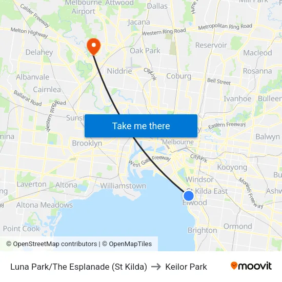 Luna Park/The Esplanade to Keilor Park map