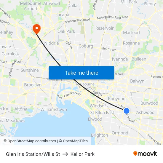 Glen Iris Station/Wills St to Keilor Park map