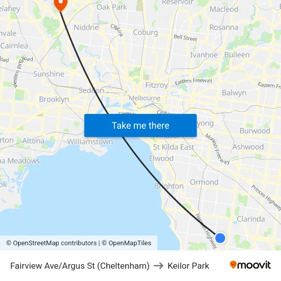 Fairview Ave/Argus St to Keilor Park map