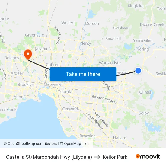 Castella St/Maroondah Hwy to Keilor Park map