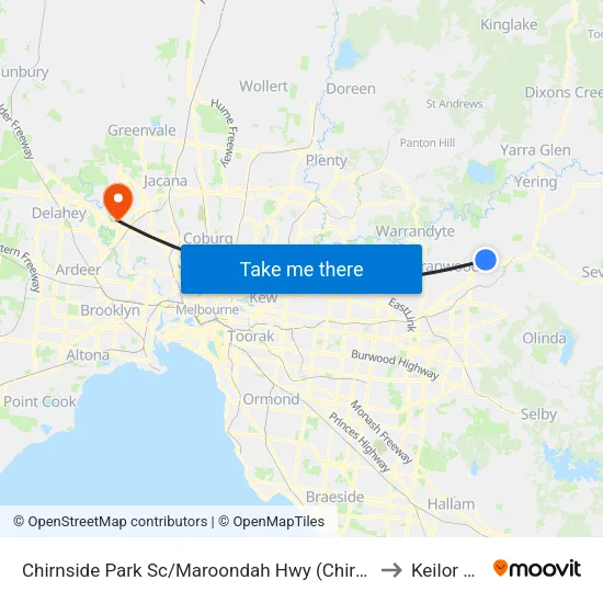 Chirnside Park Sc/Maroondah Hwy to Keilor Park map
