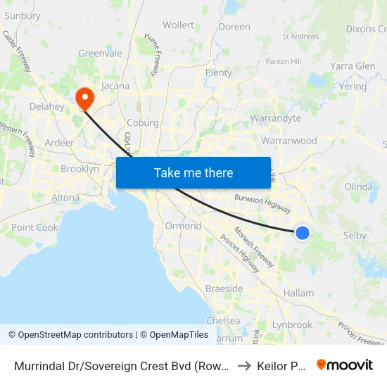 Murrindal Dr/Sovereign Crest Bvd to Keilor Park map