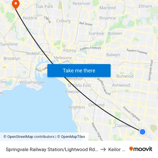 Springvale Railway Station/Lightwood Rd to Keilor Park map