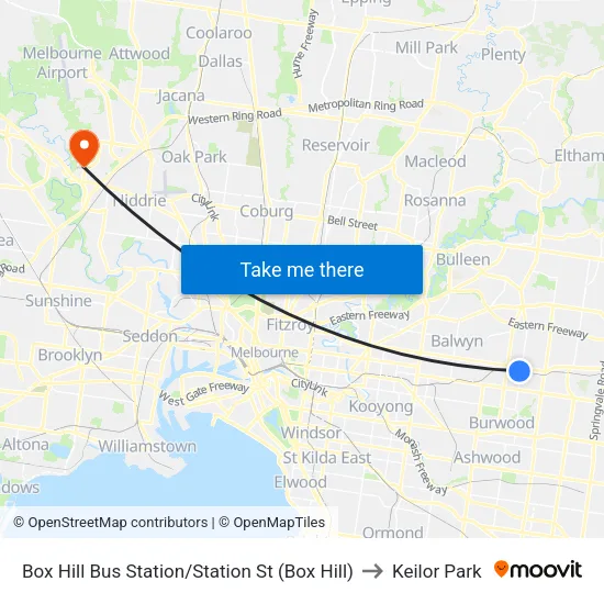 Box Hill Bus Station/Station St to Keilor Park map