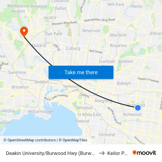 Deakin University/Burwood Hwy to Keilor Park map