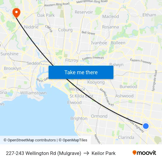 227-243 Wellington Rd to Keilor Park map