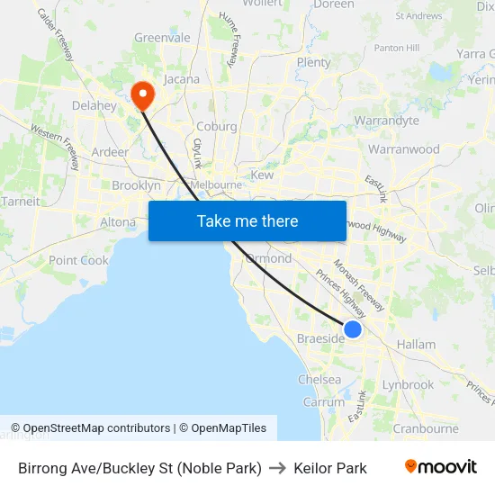 Birrong Ave/Buckley St to Keilor Park map