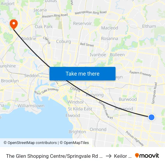 The Glen Shopping Centre/Springvale Rd to Keilor Park map
