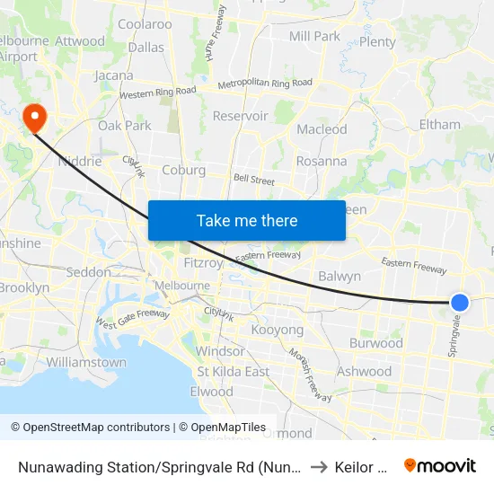 Nunawading Station/Springvale Rd to Keilor Park map