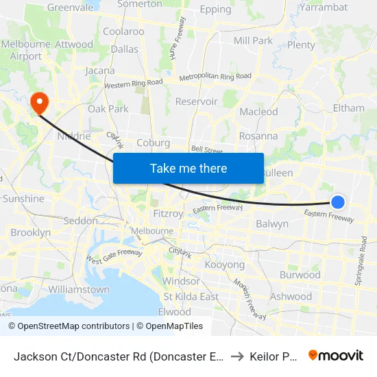 Jackson Ct/Doncaster Rd to Keilor Park map