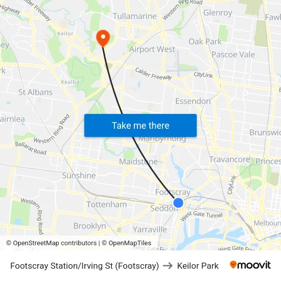 Footscray Station/Irving St to Keilor Park map