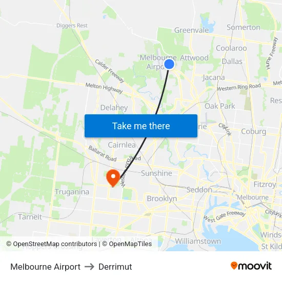 Melbourne Airport to Derrimut map