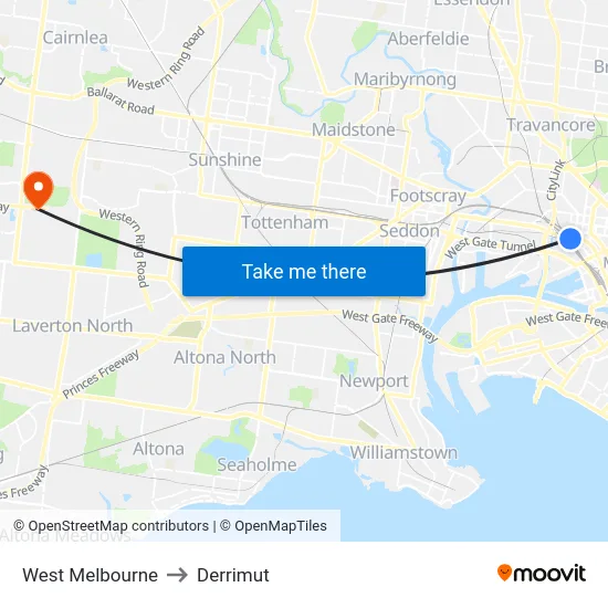 West Melbourne to Derrimut map