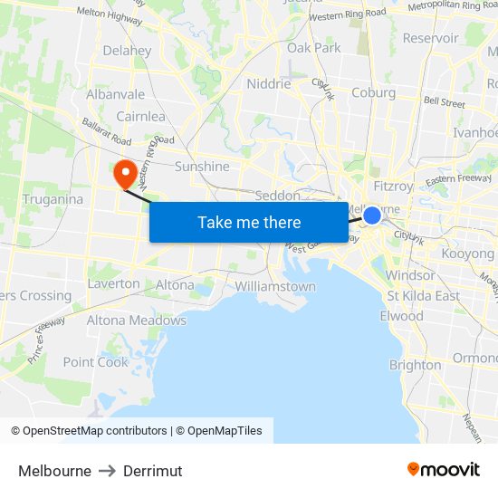 Melbourne to Derrimut map