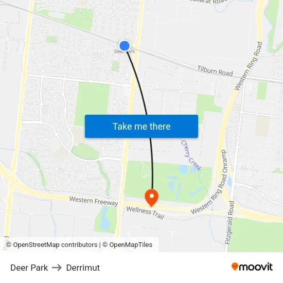 Deer Park to Derrimut map