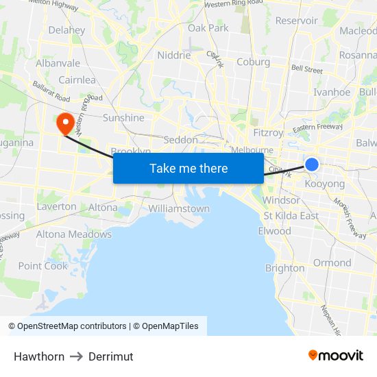 Hawthorn to Derrimut map
