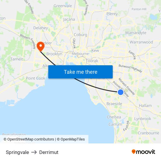 Springvale to Derrimut map