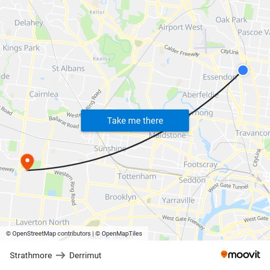 Strathmore to Derrimut map