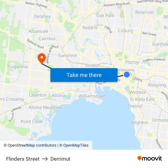 Flinders Street to Derrimut map