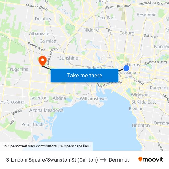 3-Lincoln Square/Swanston St (Carlton) to Derrimut map