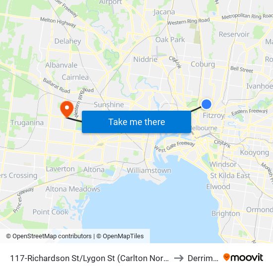 117-Richardson St/Lygon St (Carlton North) to Derrimut map