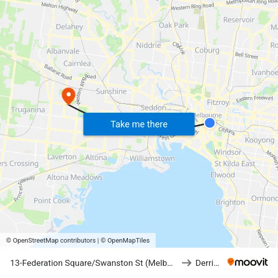 Federation Square/Swanston St #13 to Derrimut map
