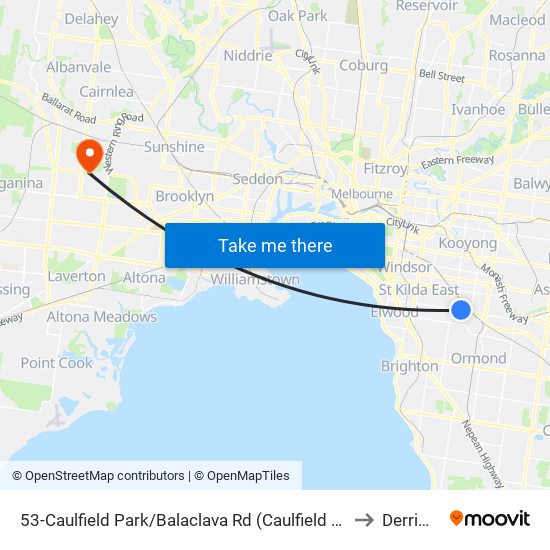 53-Caulfield Park/Balaclava Rd (Caulfield North) to Derrimut map