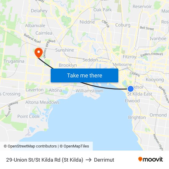 29-Union St/St Kilda Rd (St Kilda) to Derrimut map