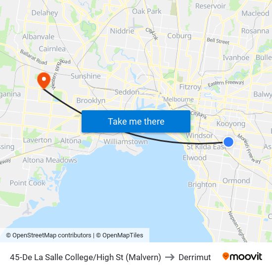 45-De La Salle College/High St (Malvern) to Derrimut map