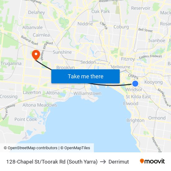 128-Chapel St/Toorak Rd (South Yarra) to Derrimut map