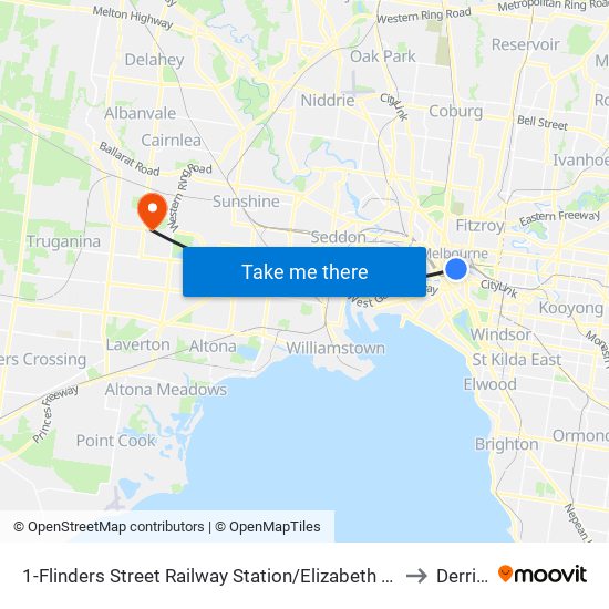 1-Flinders Street Railway Station/Elizabeth St (Melbourne City) to Derrimut map