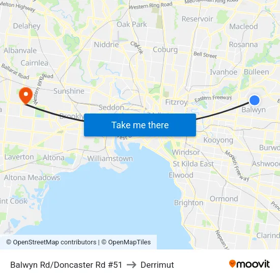 Balwyn Rd/Doncaster Rd #51 to Derrimut map
