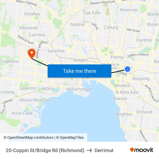 20-Coppin St/Bridge Rd (Richmond) to Derrimut map