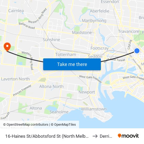 16-Haines St/Abbotsford St (North Melbourne) to Derrimut map