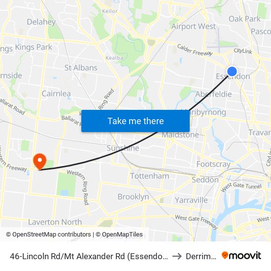 46-Lincoln Rd/Mt Alexander Rd (Essendon) to Derrimut map