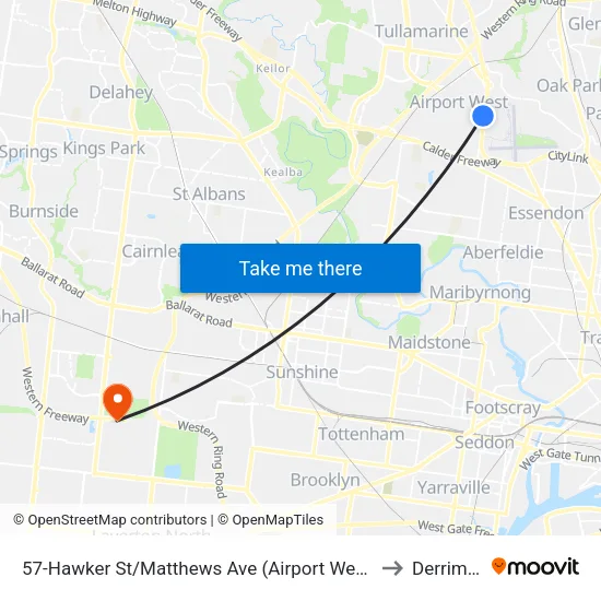 Hawker St/Matthews Ave #57 to Derrimut map