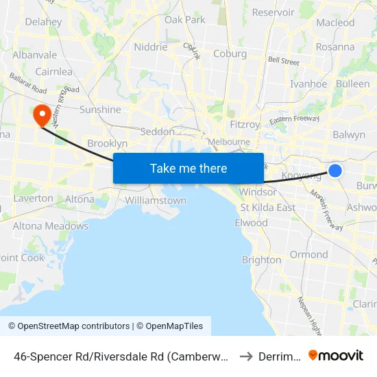 Riversdale Station/Riversdale Rd #46 to Derrimut map