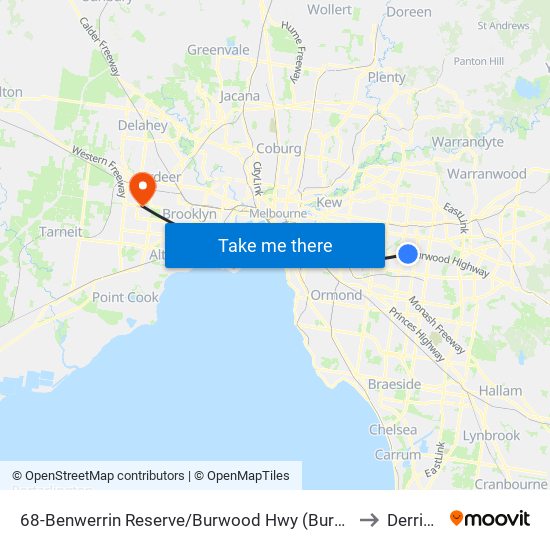 68-Benwerrin Reserve/Burwood Hwy (Burwood East) to Derrimut map