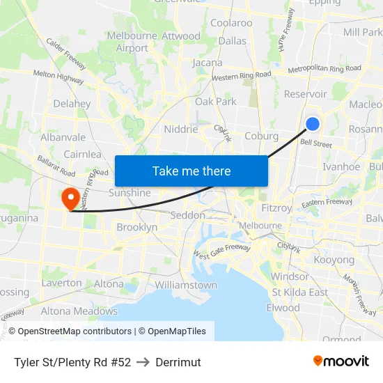 Tyler St/Plenty Rd #52 to Derrimut map
