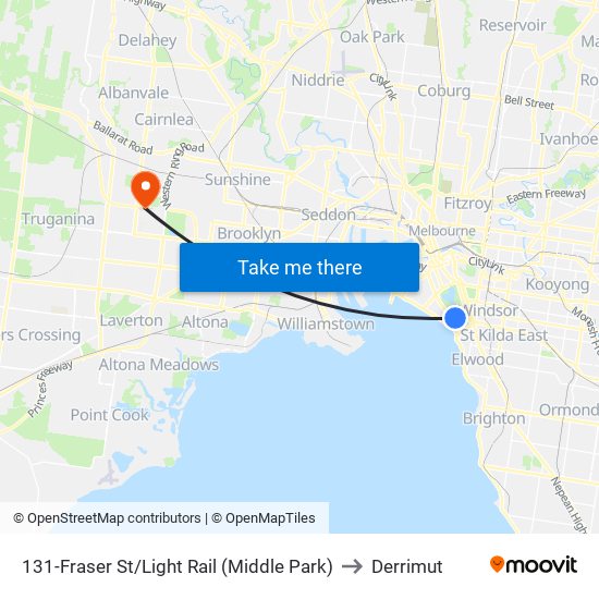 131-Fraser St/Light Rail (Middle Park) to Derrimut map