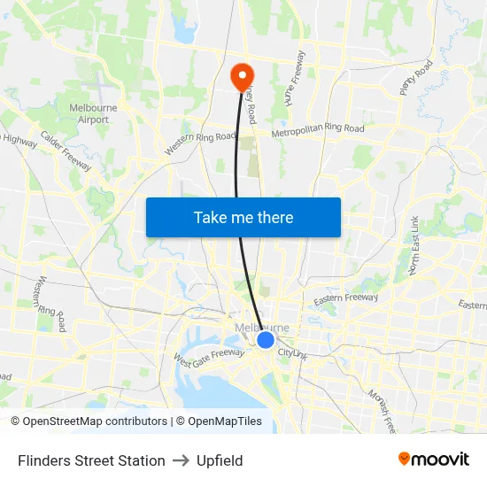 Flinders Street Station to Upfield map